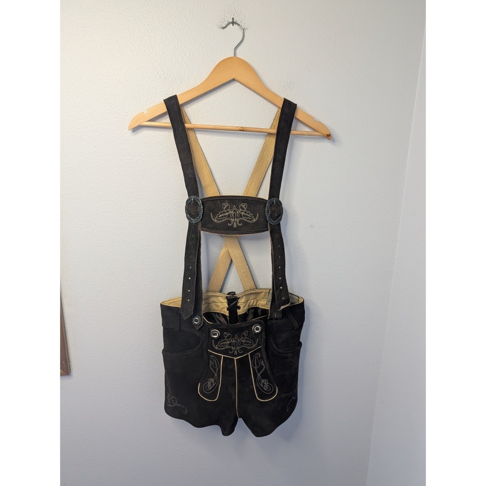 Schöneberger Trachten Lederhosen Shorts Sz 36 Brown Suede Leather Oktoberfest...